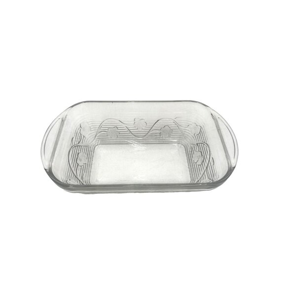 Anchor Hocking Other - Clear Etched Glass Bread Tray With Floral Design 11x6 Inches Decorative & Functi